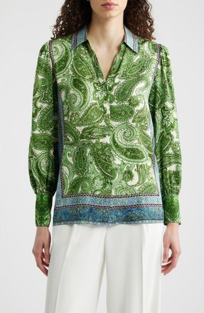 Elie Tahari The Olivia Regent Paisley Stretch Silk Button-Up Shirt in Regent Paisley Print at Nordstrom, Size X-Small