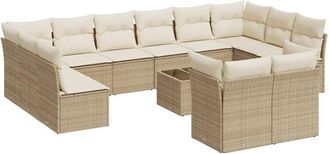vidaXL Set Sof&aacute;s De Jard&iacute;n Con Cojines 13 Pzas Rat&aacute;n Sint&eacute;tico Beige Vidaxl