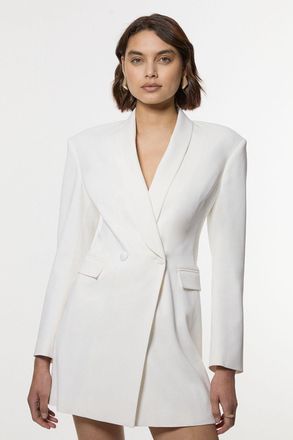 Karen Millen Womens Polished Tailored Double Breasted Sinch Detail Blazer Mini Dress - White Viscose - Size 12 UK