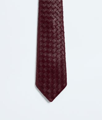 Bottega Veneta Small Intrecciato Leather Tie - Bordeaux - Man - U