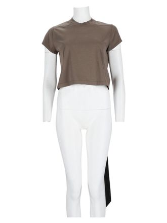Rick Owens Grey Cropped Boxy Asymmetrical Cotton T-Shirt