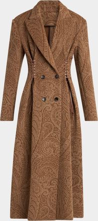 Etro Paisley Wool Laced Long Trench Coat