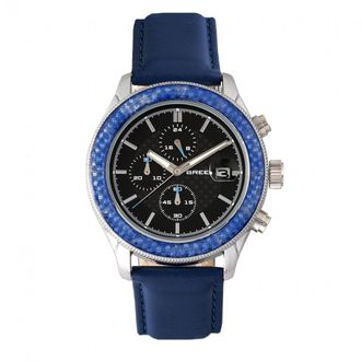 Breed Mens Maverick Chronograph Leather-Band Watch w/Date - Blue Stainless Steel - One Size