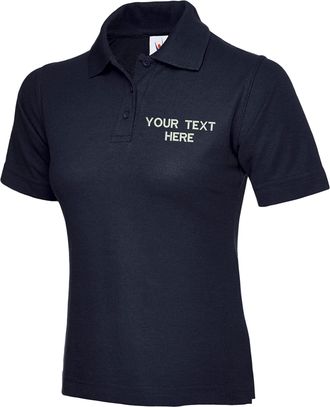Generic Personalised Embroidered Your Text UC106 Ladies Classic Polo Tshirt, Work Wear Any Text Uneek Classic Polo Uniform Tee Top Navy, XXL