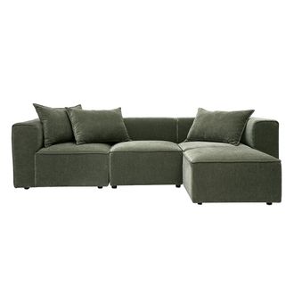 Miliboo Divano Angolare Modulabile 4 Posti In Tessuto Effetto Velluto Verde Kaki Kerry