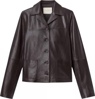 Lafayette 148 New York Womens Lambskin Leather Gathered-Waist Jacket In Toffee Sprayback