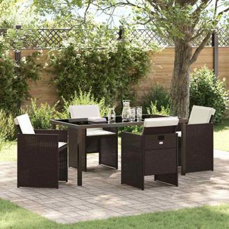 vidaXL Conjunto De Comedor De Jard&iacute;n Con Coj&iacute;n 5 Pcs Marr&oacute;n Polirat&aacute;n Vidaxl