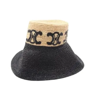 Celine Pre-owned Accessories, female, Black, Size: ONE SIZE Pre-owned Triomphe Rayon Raffia Hat