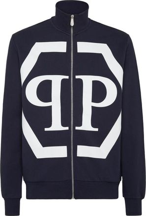 Philipp Plein Jogging Jacket Hexagon - Heren - Vesten met rits - Blauw - 2XL - Katoen - Hoodies & sweatvesten