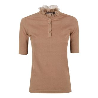 Fabiana Filippi T-Shirts, female, Brown, Size: 2XS Ruffled Buttoned T-Shirt