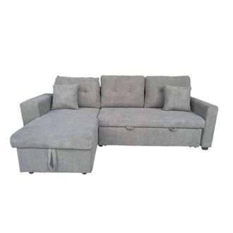 Concept Usine Sof&aacute; esquinero cama de 4 plazas con ba&uacute;l de terciopelo gris