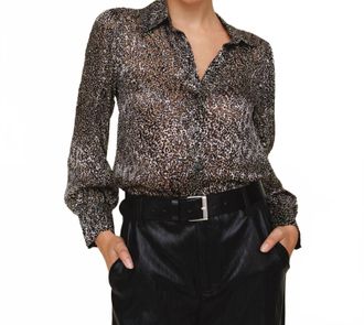 Bella Dahl 3/4 Bishop Sleeve Button Up In Silver Leopard