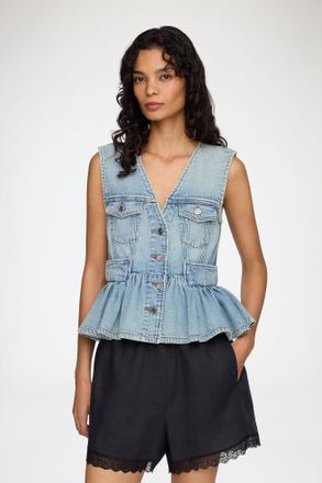 Ganni Blue Vest in Lightweight Denim - Size 34 Organic Cotton