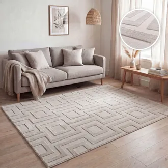 Paco Home Paco Home Tappeto Soggiorno, Motivi Astratti Geometrici Moderni, Effetto 3d Beige 200x280 Cm