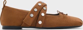 Charles & Keith Gael Faux Suede Studded Crossover-Strap Bow Mary Janes