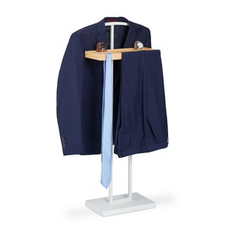 Relaxdays Gal&aacute;n De Noche, Perchero Pie Repisa, Colgador Ropa, Organizador, Dm-metal-madera, 1 Ud., 102x46x24 Cm, Blanco - Relaxdays
