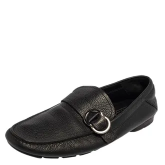 Versace Black Leather Slip On Loafers