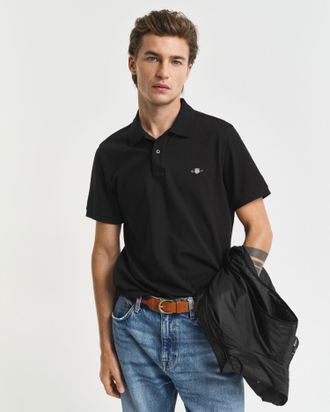 GANT Poloshirt GANT REG SHIELD SS PIQUE POLO, Herren, Gr. 4XL, schwarz, Jersey, Obermaterial: 100% Baumwolle, unifarben, regular fit h&uuml;ftlang, hoch geschlo