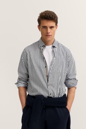 Bugatti Herren Vrijetijdsshirt met lange mouwen, gestreept, met button-down en van katoen