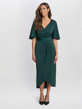 Gina Bacconi Womens Misha V Neck Midi Dress - Dark Green - Size 18 UK