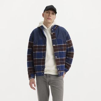 Levi's Karierte Jacke im Materialmix, gef&uuml;ttert