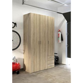 Dmora Dmora Armoire &Agrave; Trois Portes Et Trois Tiroirs, Couleur Ch&ecirc;ne, 115 X 49 X H200 Cm