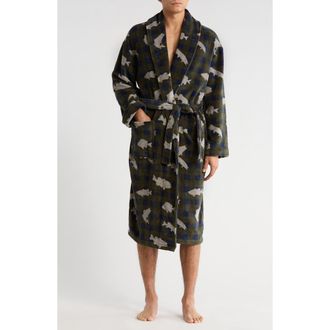 Majestic International Buffalo Check Plush Shawl Robe in Green at Nordstrom Rack, Size Small/medium