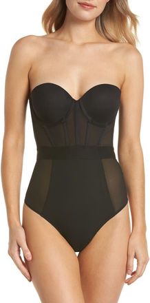 DKNY Sheers Strapless Underwire Bodysuit in Dk Black at Nordstrom, Size 36