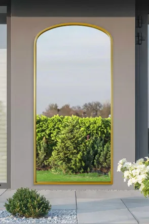 MirrorOutlet Gold Metal Framed Arched Garden Wall Mirror 67x33 (170x85CM) | Size: 1 Pack