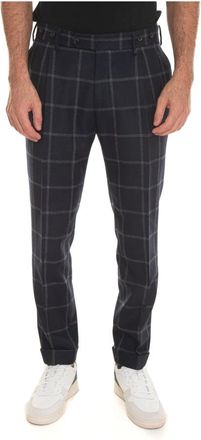 Berwich Geruite Chino Broek met Tailoring Details - Heren - Slim Fit Broeken - Blauw - XL - Wol - Broeken