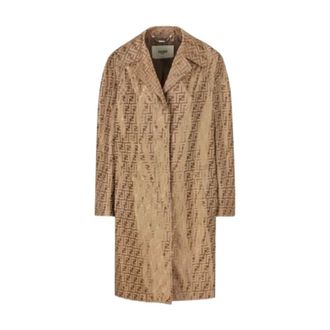 Fendi Single-Breasted Coats, female, Beige, XS, Stylish Jacquard Trench Coat
