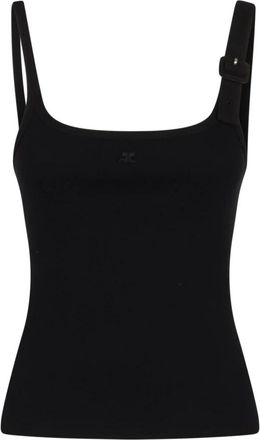 Courr&egrave;ges Tops, Dames, Zwart, M, Katoen, Buckle 90s Rib Tanktop