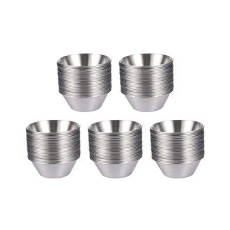 OEM Paquete De 120 Vasos De Acero Inoxidable Para Salsa, Vasos Redondos Reutilizables De 50 Ml Para Condimentos, Vasos Individuales De Metal Para Salsa