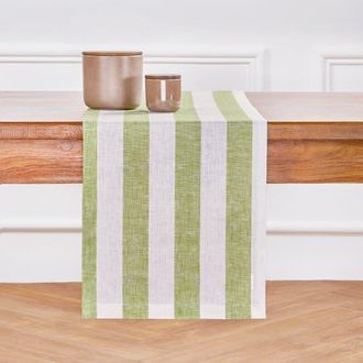 Solino Home Linen Table Runner for Dining Table, Holiday and Everyday Table Decor - Cabana Stripe in Green And White at Nordstrom, Size Xx-Small