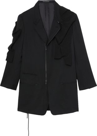 Yohji Yamamoto draped single-breasted zip-up blazer - men - Wool - 2 - Black
