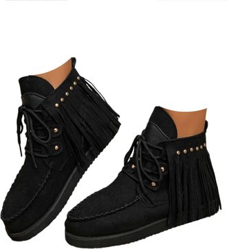 Generic Knee High Boots Women Fringe Tassel Flat Ankle Cowboy Boots for Women Short Cowgirl Booties Western Fringed Ankle Boots Booties Fall Winter Shoes Foot