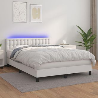 vidaXL Vidaxl - Cama Box Spring Colch&oacute;n Y Led Cuero Sint&eacute;tico Blanco 140x200 Cm
