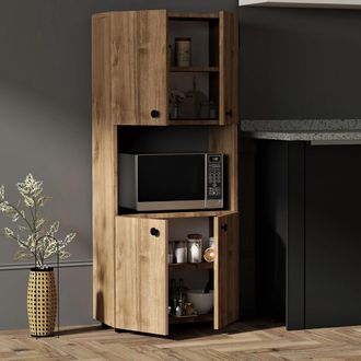 Dmora Aparador Sestu, Alacena 2 Estantes, 4 Puertas, 5 Compartimentos, 60x31x140h Cm Marr&oacute;n Nogal