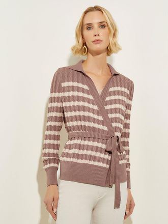 Misook Tie-Waist Striped Soft Knit Tunic