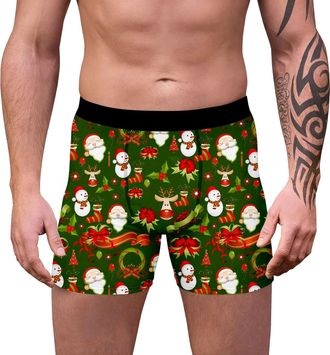Generic Christmas Boxer Shorts for Men Big and Tall Xmas Graphic Print Underwear Briefs Comfy Soft Holiday Outfits Slim Fit Elastic Waisted Trunks Breathable 