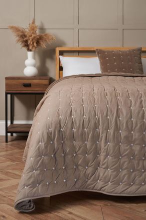 BHS Cross Stitch Quilted Bedspread in Taupe | Size: Small
