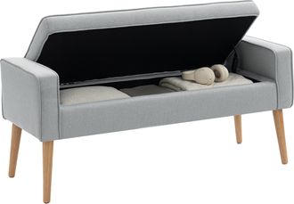 OEM Banco De Almacenaje Con Tapa Abatible Y Patas De Madera Para Dormitorio Sal&oacute;n Entrada 120x45x54 Cm Gris Claro