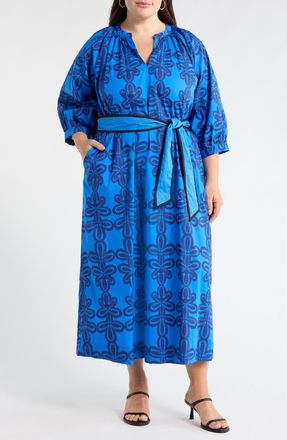 Sugarlips Romery Puff Sleeve Cotton Maxi Dress in Blue-Navy-Mul at Nordstrom, Size 2X