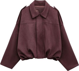 Generic Pilot Bomber Jacket Womens Faux Suede Jacket Long Sleeve Oversized Streetwear Coat with Zip Button Closure Winter Loose Fit Coat for Winter Autumn Con