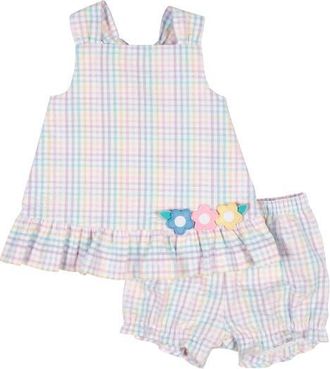 Florence Eiseman Plaid Seersucker Dress And Bloomer With Flowers in Multi at Nordstrom, Size 12M