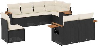 vidaXL Set De Sof&aacute;s De Jard&iacute;n 8 Piezas Y Cojines Rat&aacute;n Sint&eacute;tico Negro Vidaxl