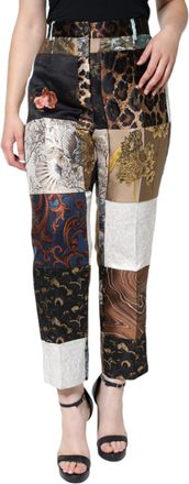 Dolce & Gabbana Womens Multicolor Patchwork Jacquard High Waist Pants Cotton