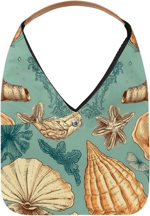 Generic Starfish Shell Reusable Lightweight Grocery Bags - Foldable Into Compact Pouch, Washable & Sturdy, Multipurpose for Shopping and Travel