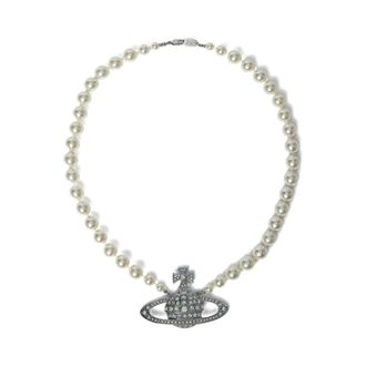 Vivienne Westwood Necklaces, female, Gray, Size: ONE SIZE Pearl Chain Orb Pendant Necklace