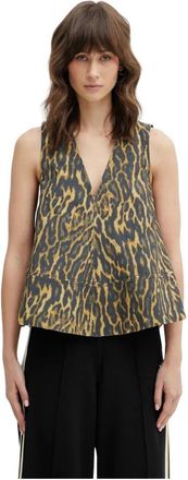 Ganni Leopard Katoenen A-lijn Top - Dames - Tops zonder mouwen - Groen - M - Katoen - Tops